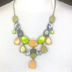 J. Crew Jeweled Bib Necklace Statement Pastels Silver tone